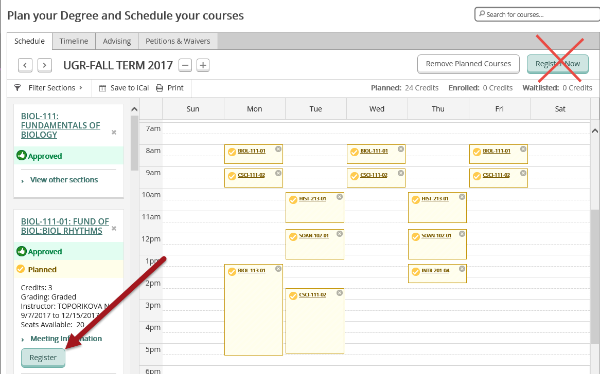 During Pick One, use Register button on left for lecture, not top right.